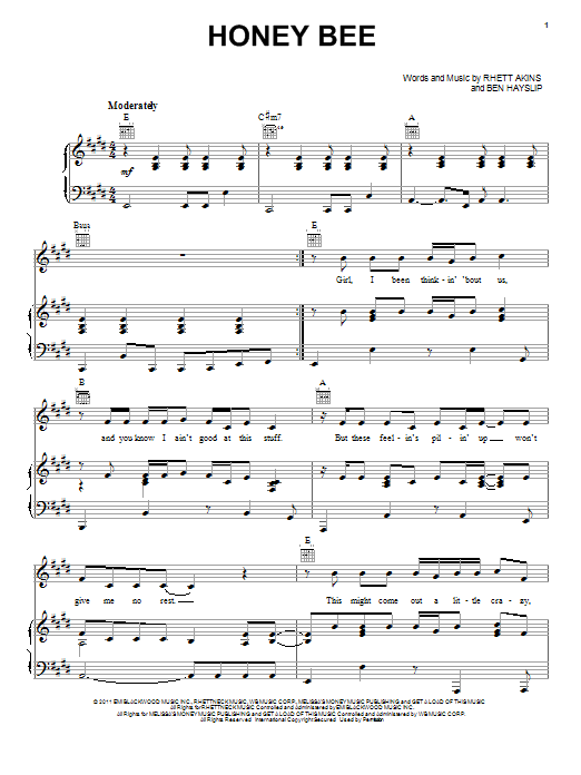 Learn to play Blake Shelton Honey Bee sheet music for Piano, Vocal & Guitar (Right-Hand Melody) in minutes. Blake Shelton Honey Bee sheet music preview music notes and score for Piano, Vocal & Guitar (Right-Hand Melody) including 7 page(s)