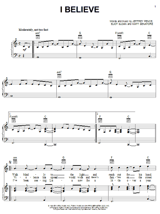Learn to play Blessid Union of Souls I Believe sheet music for Piano, Vocal & Guitar (Right-Hand Melody) in minutes. Blessid Union of Souls I Believe sheet music notes and chords