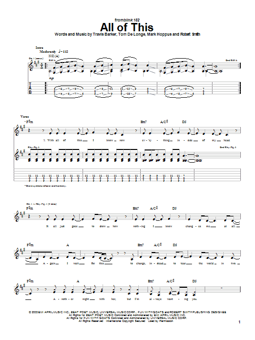 Learn to play Blink-182 All Of This sheet music for Guitar Tab in minutes. Blink-182 All Of This sheet music preview music notes and score for Guitar Tab including 5 page(s)