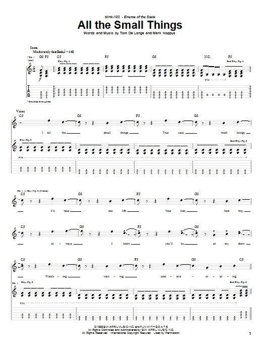 Learn to play Blink-182 All The Small Things sheet music for Guitar Tab in minutes. Blink-182 All The Small Things sheet music preview music notes and score for Guitar Tab including 6 page(s)