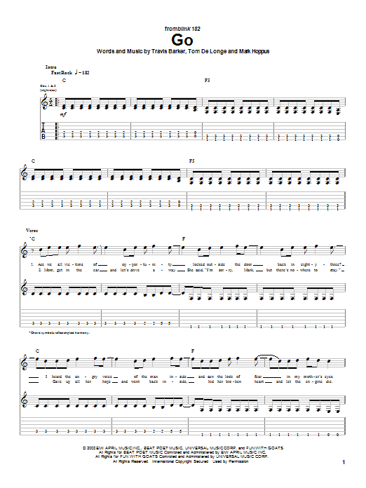 Learn to play Blink-182 Go sheet music for Guitar Tab in minutes. Blink-182 Go sheet music preview music notes and score for Guitar Tab including 4 page(s)