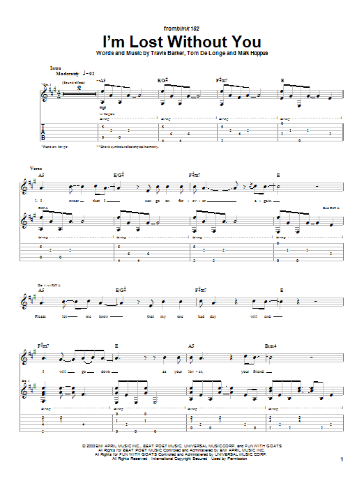Learn to play Blink-182 I'm Lost Without You sheet music for Guitar Tab in minutes. Blink-182 I'm Lost Without You sheet music preview music notes and score for Guitar Tab including 6 page(s)