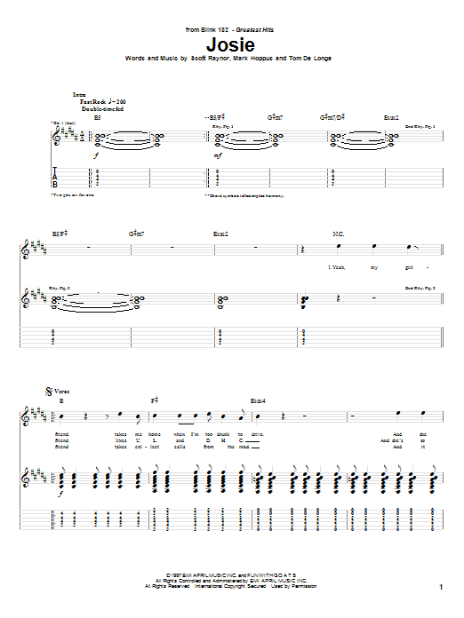 Learn to play Blink-182 Josie sheet music for Easy Guitar Tab in minutes. Blink-182 Josie sheet music notes and chords