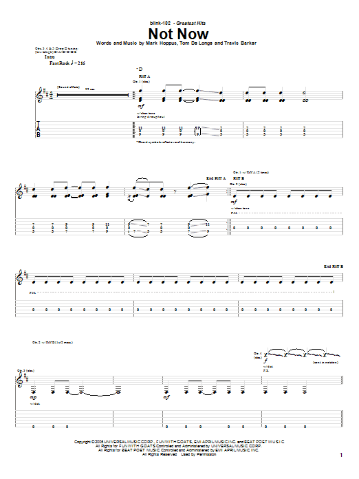Learn to play Blink-182 Not Now sheet music for Guitar Tab in minutes. Blink-182 Not Now sheet music preview music notes and score for Guitar Tab including 9 page(s)