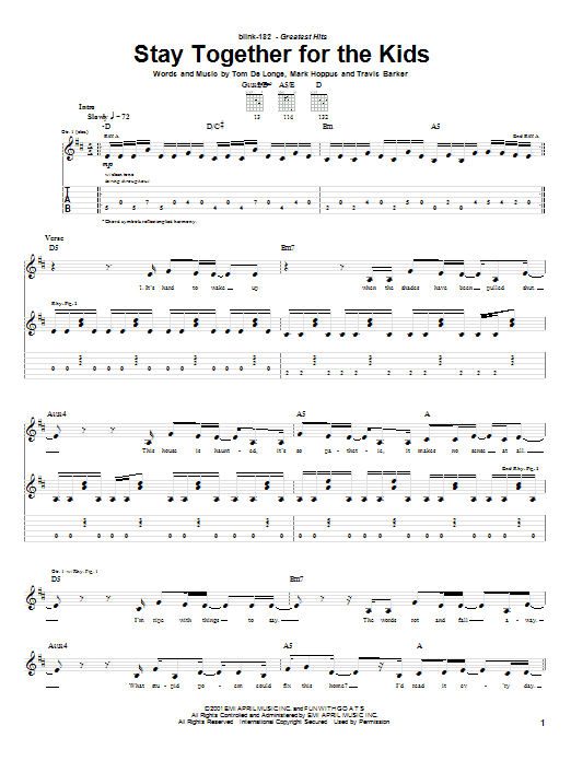 Learn to play Blink-182 Stay Together For The Kids sheet music for Guitar Tab in minutes. Blink-182 Stay Together For The Kids sheet music preview music notes and score for Guitar Tab including 5 page(s)