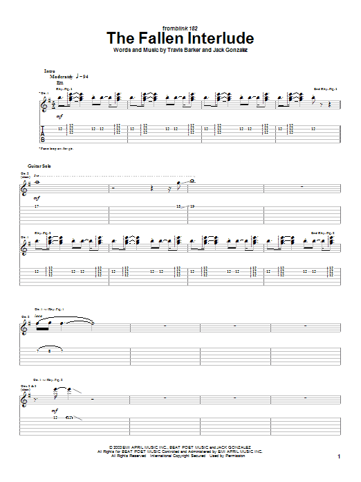Learn to play Blink-182 The Fallen Interlude sheet music for Guitar Tab in minutes. Blink-182 The Fallen Interlude sheet music preview music notes and score for Guitar Tab including 3 page(s)