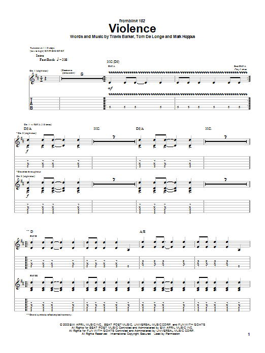 Learn to play Blink-182 Violence sheet music for Guitar Tab in minutes. Blink-182 Violence sheet music preview music notes and score for Guitar Tab including 7 page(s)