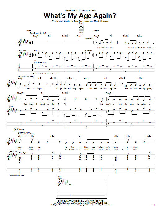 Learn to play Blink-182 What's My Age Again? sheet music for Guitar Tab in minutes. Blink-182 What's My Age Again? sheet music notes and chords