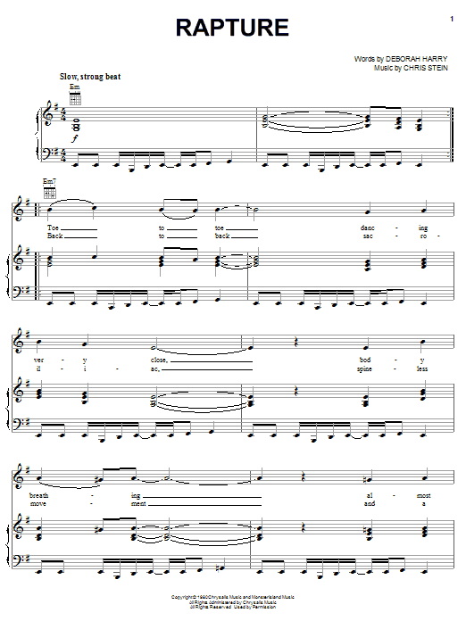 Learn to play Blondie Rapture sheet music for Piano, Vocal & Guitar (Right-Hand Melody) in minutes. Blondie Rapture sheet music notes and chords