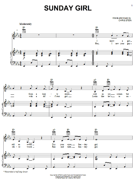 Learn to play Blondie Sunday Girl sheet music for Piano, Vocal & Guitar (Right-Hand Melody) in minutes. Blondie Sunday Girl sheet music notes and chords