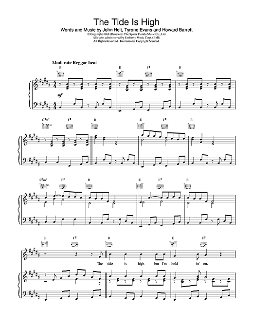 Learn to play Blondie The Tide Is High sheet music for Lyrics Only in minutes. Blondie The Tide Is High sheet music notes and chords