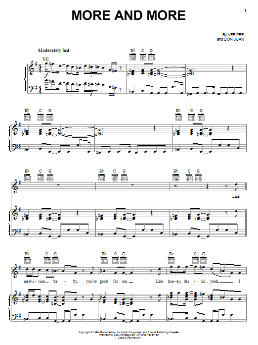 Blood, Sweat & Tears More And More sheet music, chords, lyrics - Printable PDF for Piano, Vocal & Guitar (Right-Hand Melody)