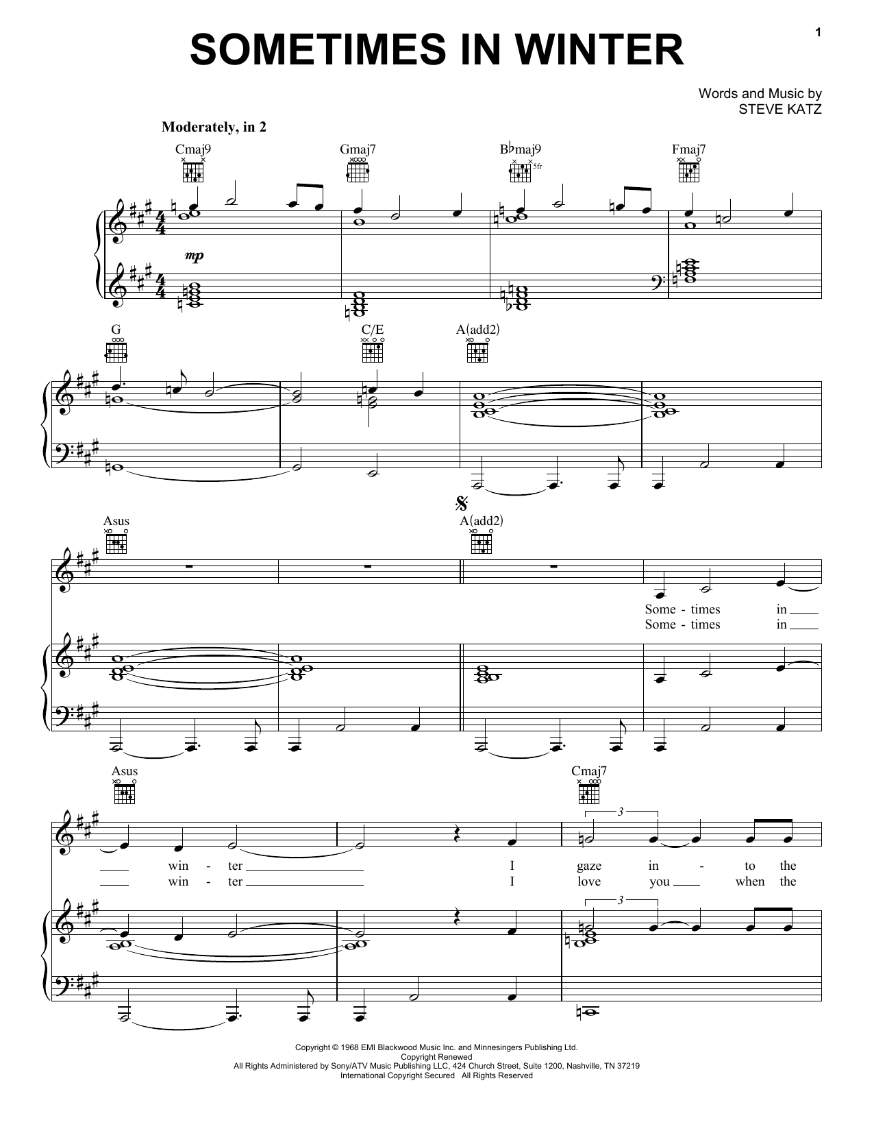 Blood, Sweat & Tears Sometimes In Winter sheet music, chords, lyrics - Printable PDF for Piano, Vocal & Guitar (Right-Hand Melody)