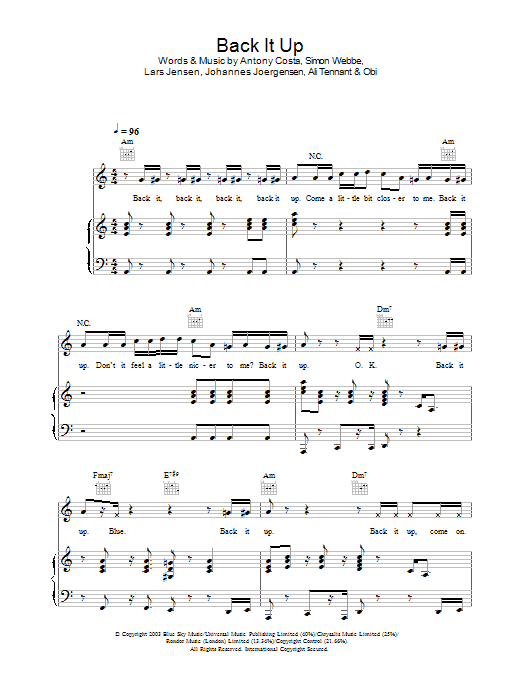 Learn to play Blue Back It Up sheet music for Piano, Vocal & Guitar in minutes. Blue Back It Up sheet music preview music notes and score for Piano, Vocal & Guitar including 9 page(s)