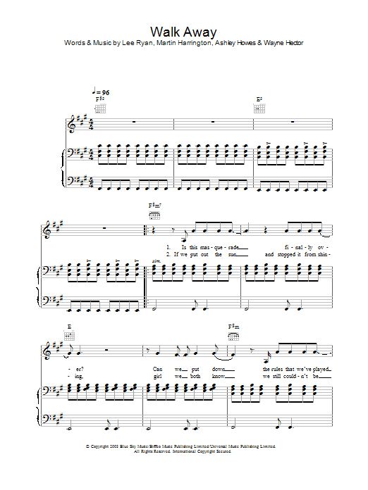 Learn to play Blue Walk Away sheet music for Piano, Vocal & Guitar in minutes. Blue Walk Away sheet music preview music notes and score for Piano, Vocal & Guitar including 5 page(s)