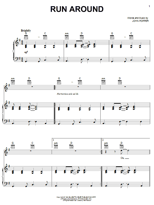 Learn to play Blues Traveler Run Around sheet music for Lyrics & Piano Chords in minutes. Blues Traveler Run Around sheet music preview music notes and score for Lyrics & Piano Chords including 5 page(s)