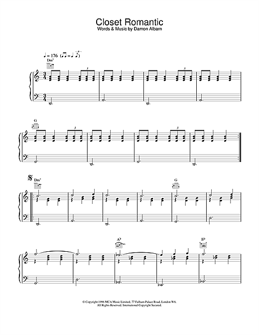 Learn to play Blur Closet Romantic sheet music for Piano, Vocal & Guitar (Right-Hand Melody) in minutes. Blur Closet Romantic sheet music notes and chords