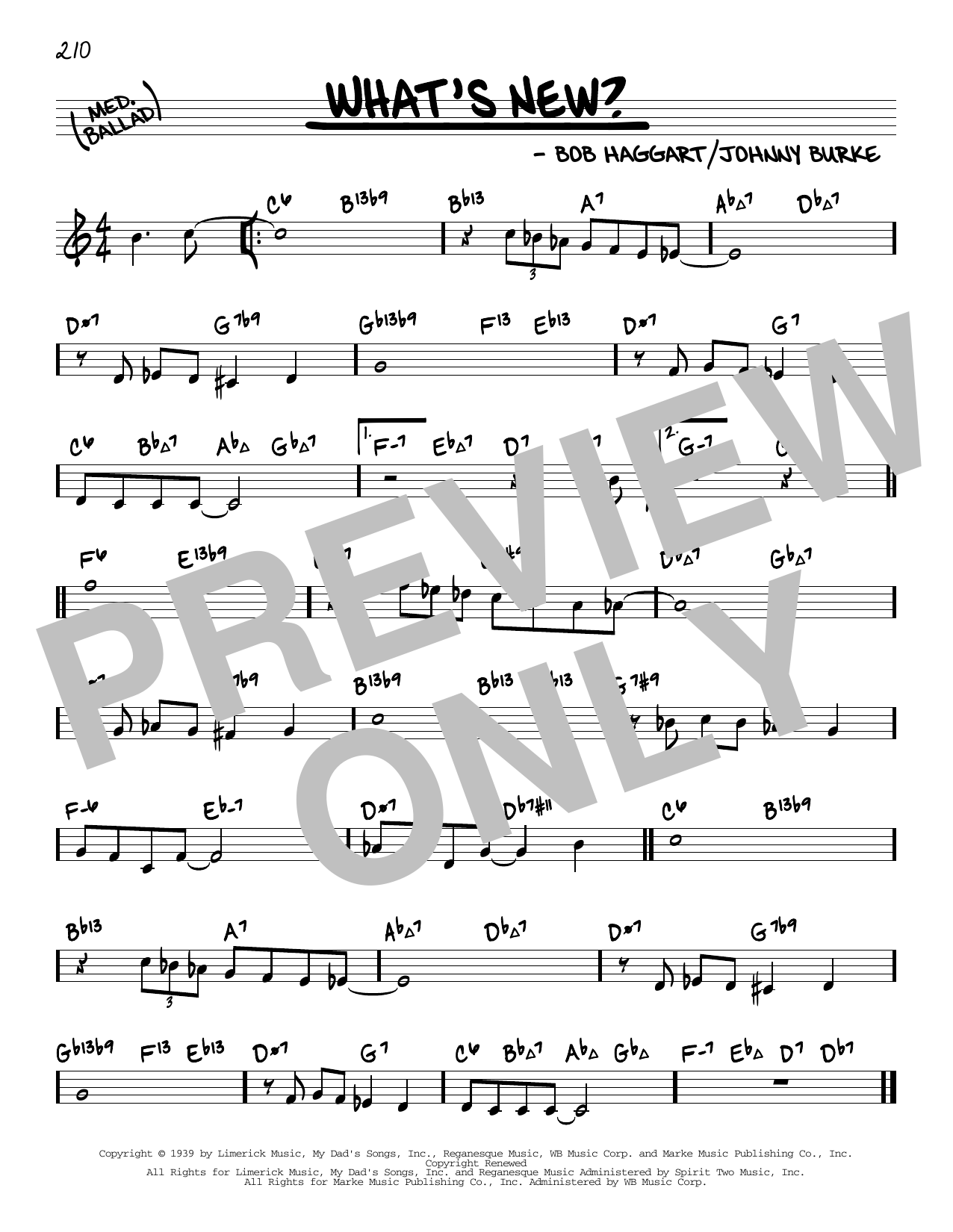 Bob Crosby & His Orchestra What's New? (arr. David Hazeltine) sheet music, chords, lyrics - Printable PDF for Real Book – Enhanced Chords