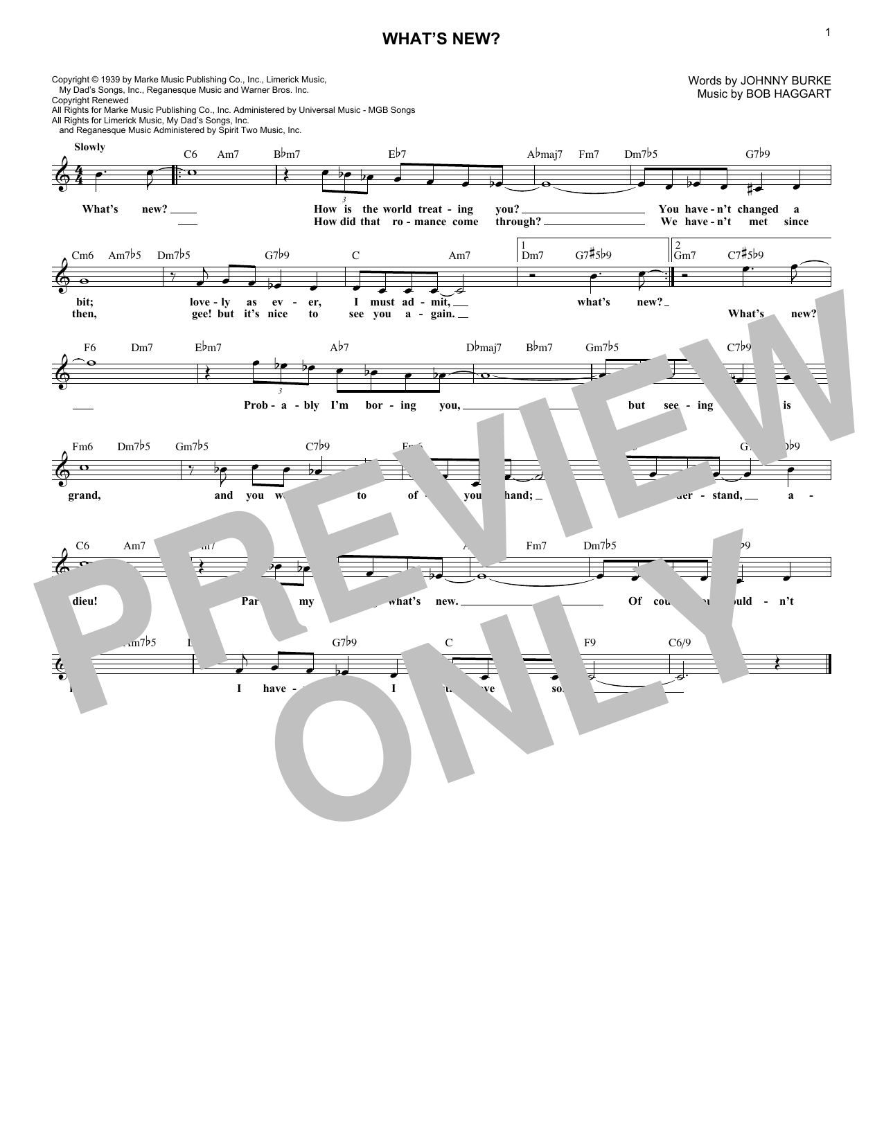 Bob Crosby & His Orchestra What's New? sheet music, chords, lyrics - Printable PDF for Lead Sheet / Fake Book