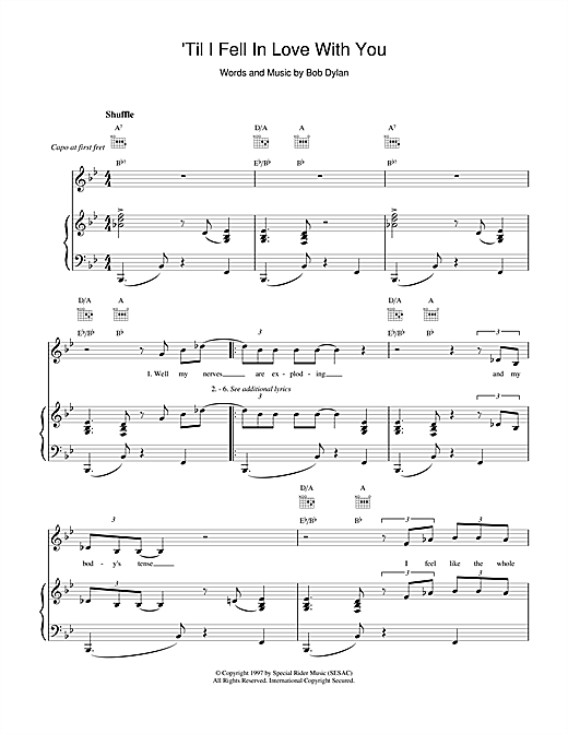 Learn to play Bob Dylan 'Til I Fell In Love With You sheet music for Piano, Vocal & Guitar (Right-Hand Melody) in minutes. Bob Dylan 'Til I Fell In Love With You sheet music notes and chords