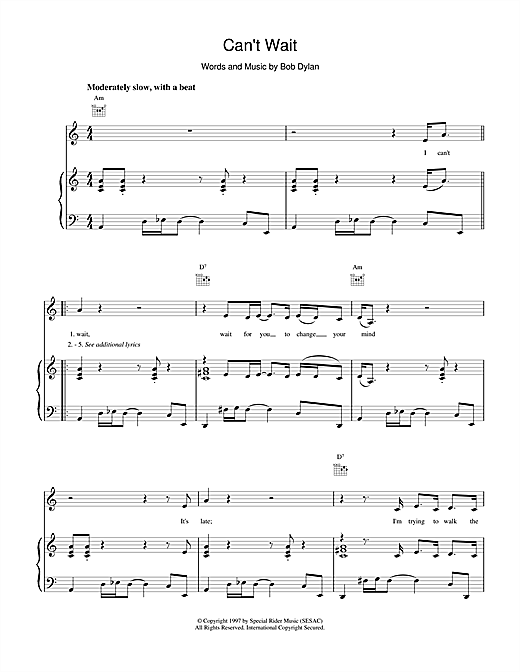 Learn to play Bob Dylan Can't Wait sheet music for Piano, Vocal & Guitar (Right-Hand Melody) in minutes. Bob Dylan Can't Wait sheet music notes and chords