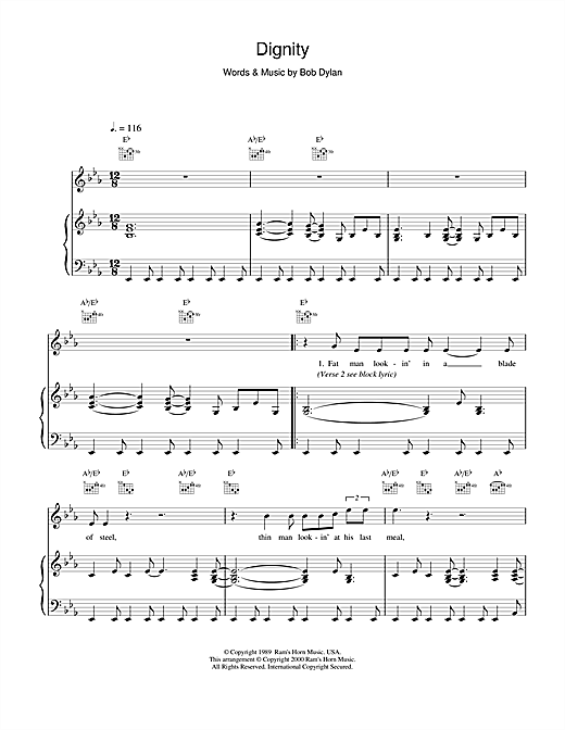 Learn to play Bob Dylan Dignity sheet music for Piano, Vocal & Guitar in minutes. Bob Dylan Dignity sheet music notes and chords
