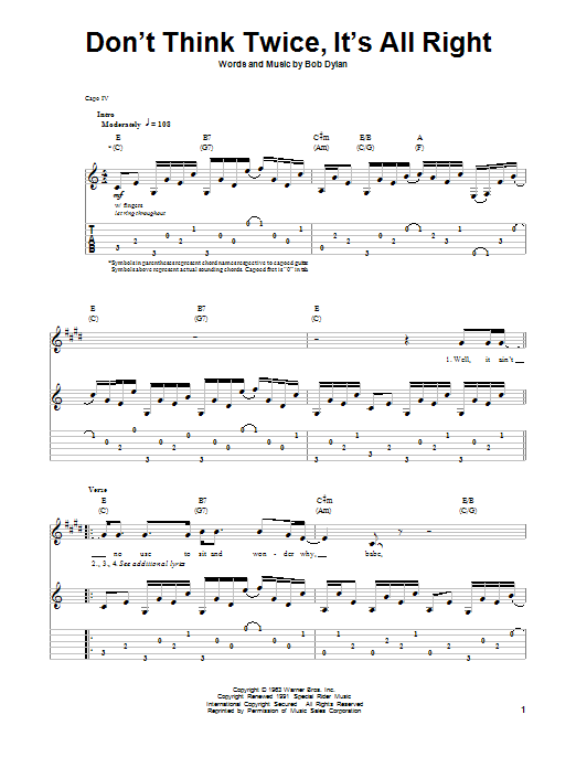 Learn to play Bob Dylan Don't Think Twice, It's All Right sheet music for Piano in minutes. Bob Dylan Don't Think Twice, It's All Right sheet music notes and chords