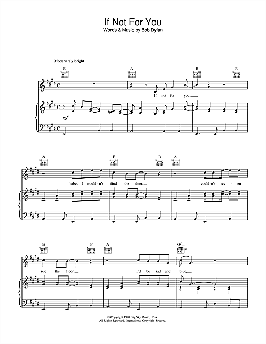 Learn to play Bob Dylan If Not For You sheet music for Piano, Vocal & Guitar (Right-Hand Melody) in minutes. Bob Dylan If Not For You sheet music notes and chords