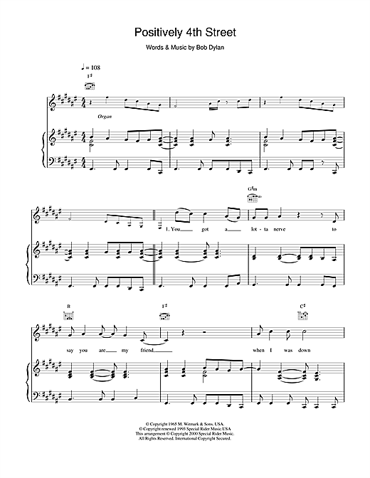 Learn to play Bob Dylan Positively 4th Street sheet music for Piano, Vocal & Guitar in minutes. Bob Dylan Positively 4th Street sheet music notes and chords