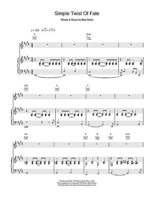 Learn to play Bob Dylan Simple Twist Of Fate sheet music for Piano, Vocal & Guitar in minutes. Bob Dylan Simple Twist Of Fate sheet music notes and chords