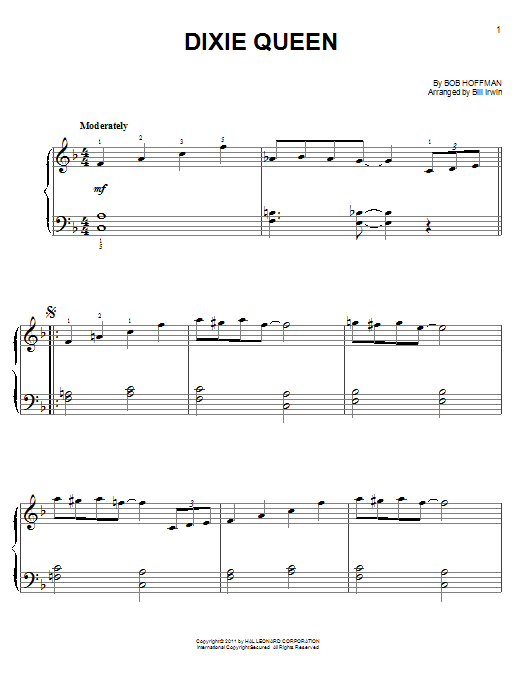 Learn to play Bob Hoffman Dixie Queen sheet music for Easy Piano in minutes. Bob Hoffman Dixie Queen sheet music preview music notes and score for Easy Piano including 4 page(s)