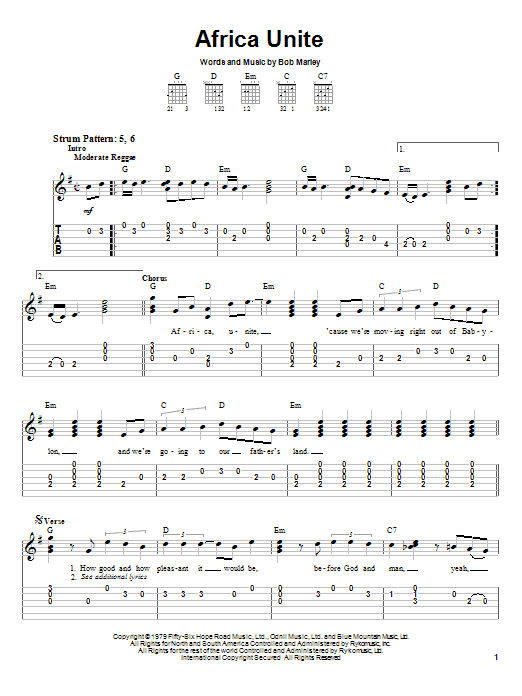 Learn to play Bob Marley Africa Unite sheet music for Easy Guitar Tab in minutes. Bob Marley Africa Unite sheet music preview music notes and score for Easy Guitar Tab including 3 page(s)