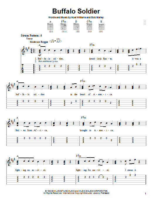 Learn to play Bob Marley Buffalo Soldier sheet music for Piano, Vocal & Guitar (Right-Hand Melody) in minutes. Bob Marley Buffalo Soldier sheet music notes and chords