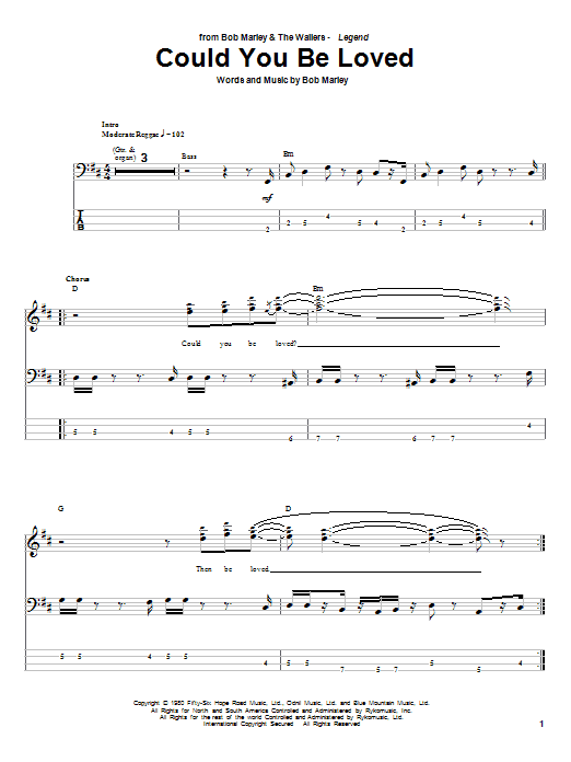 Learn to play Bob Marley Could You Be Loved sheet music for Bass Guitar Tab in minutes. Bob Marley Could You Be Loved sheet music notes and chords