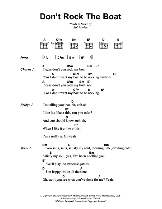 Bob Marley Don't Rock The Boat sheet music, chords, lyrics - Printable PDF for Lyrics & Chords