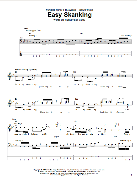 Learn to play Bob Marley Easy Skanking sheet music for Bass Guitar Tab in minutes. Bob Marley Easy Skanking sheet music preview music notes and score for Bass Guitar Tab including 5 page(s)