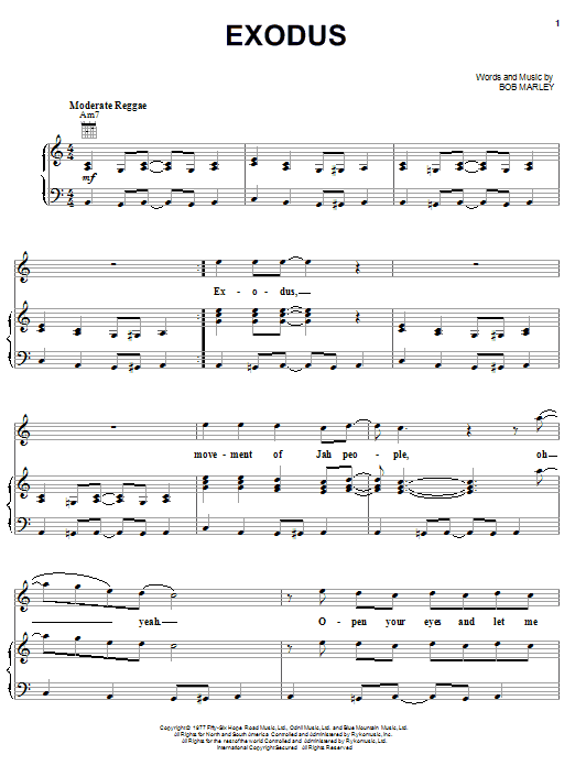 Learn to play Bob Marley Exodus sheet music for Piano, Vocal & Guitar (Right-Hand Melody) in minutes. Bob Marley Exodus sheet music notes and chords