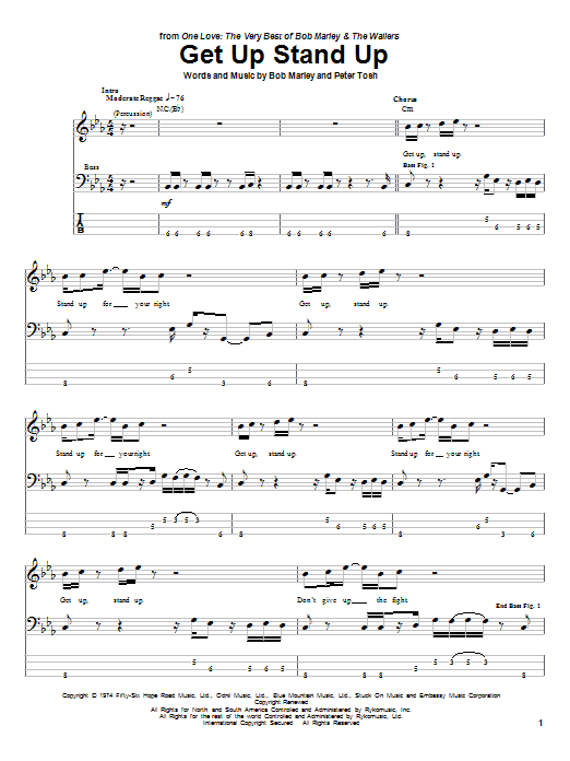 Learn to play Bob Marley Get Up, Stand Up sheet music for Bass Guitar Tab in minutes. Bob Marley Get Up, Stand Up sheet music notes and chords