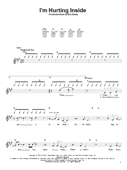 Learn to play Bob Marley I'm Hurting Inside sheet music for Bass Guitar Tab in minutes. Bob Marley I'm Hurting Inside sheet music notes and chords