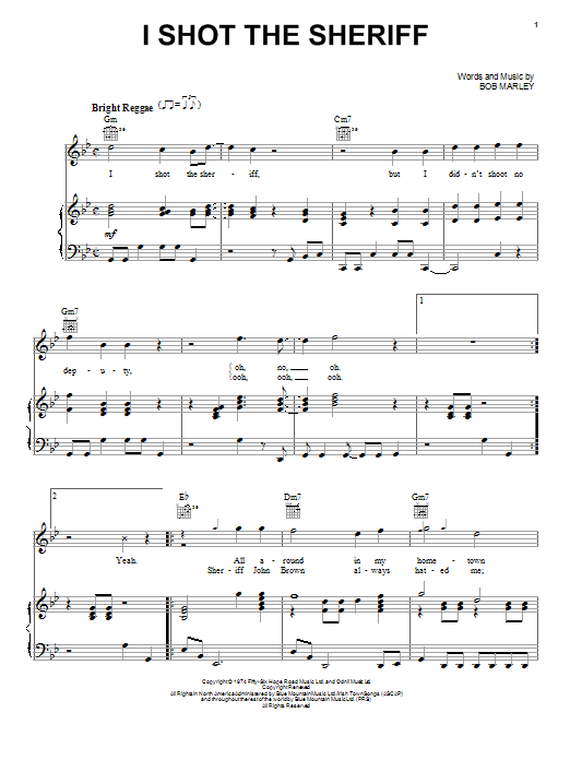 Bob Marley I Shot The Sheriff sheet music preview music notes and score for Bass Guitar Tab including 5 page(s)