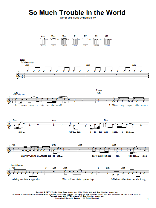 Learn to play Bob Marley So Much Trouble In The World sheet music for Piano, Vocal & Guitar (Right-Hand Melody) in minutes. Bob Marley So Much Trouble In The World sheet music notes and chords