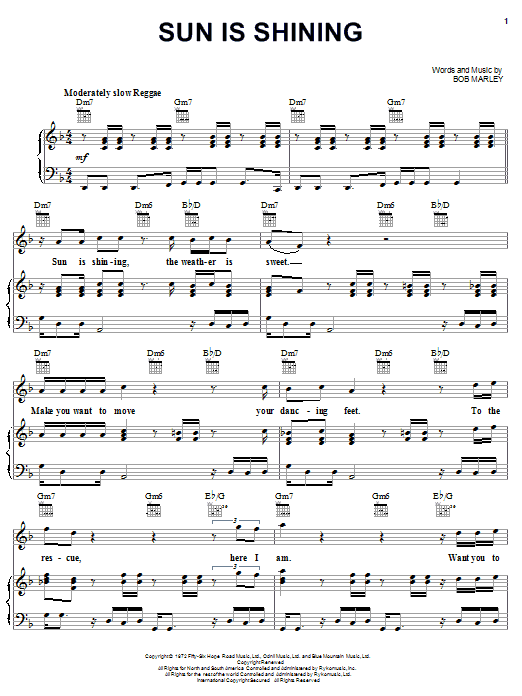 Learn to play Bob Marley Sun Is Shining sheet music for Piano, Vocal & Guitar (Right-Hand Melody) in minutes. Bob Marley Sun Is Shining sheet music notes and chords