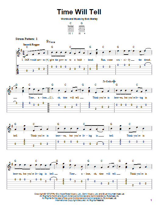 Learn to play Bob Marley Time Will Tell sheet music for Easy Guitar Tab in minutes. Bob Marley Time Will Tell sheet music notes and chords
