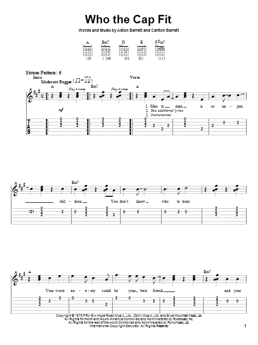 Learn to play Bob Marley Who The Cap Fit sheet music for Easy Guitar Tab in minutes. Bob Marley Who The Cap Fit sheet music notes and chords