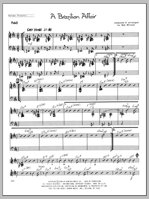Learn to play Bob Mintzer Brazilian Affair - Piano sheet music for Jazz Ensemble in minutes. Bob Mintzer Brazilian Affair - Piano sheet music preview music notes and score for Jazz Ensemble including 3 page(s)