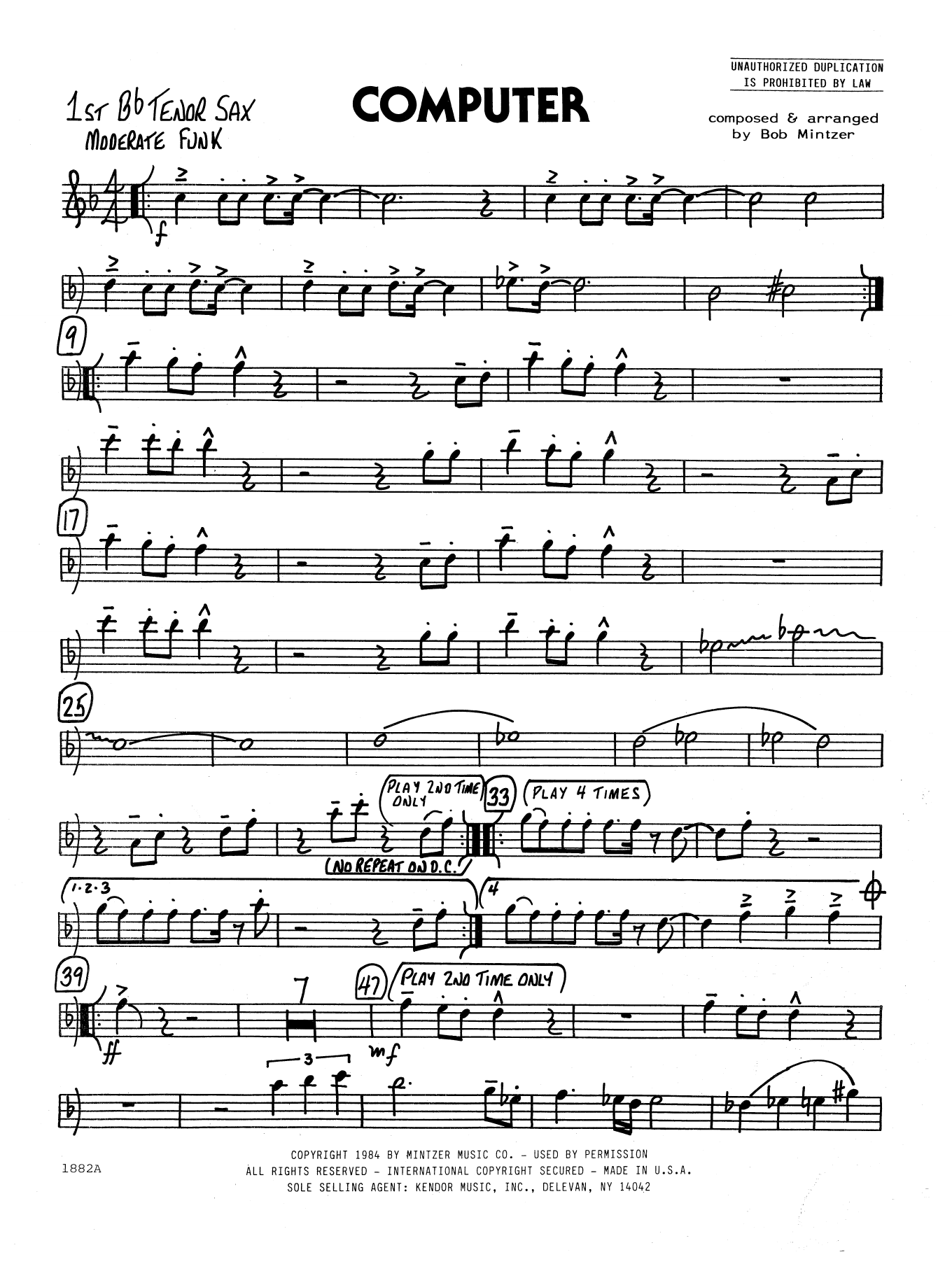 Bob Mintzer Computer - 1st Tenor Saxophone sheet music preview music notes and score for Jazz Ensemble including 2 page(s)
