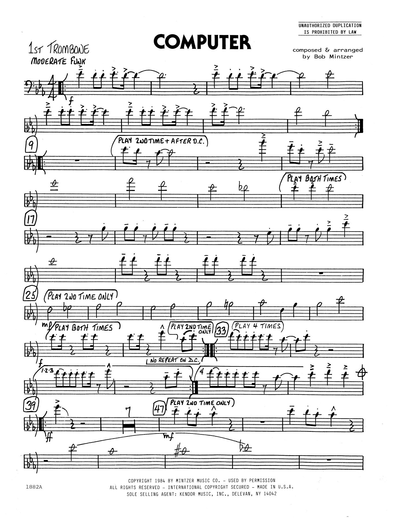 Bob Mintzer Computer - 1st Trombone sheet music preview music notes and score for Jazz Ensemble including 2 page(s)