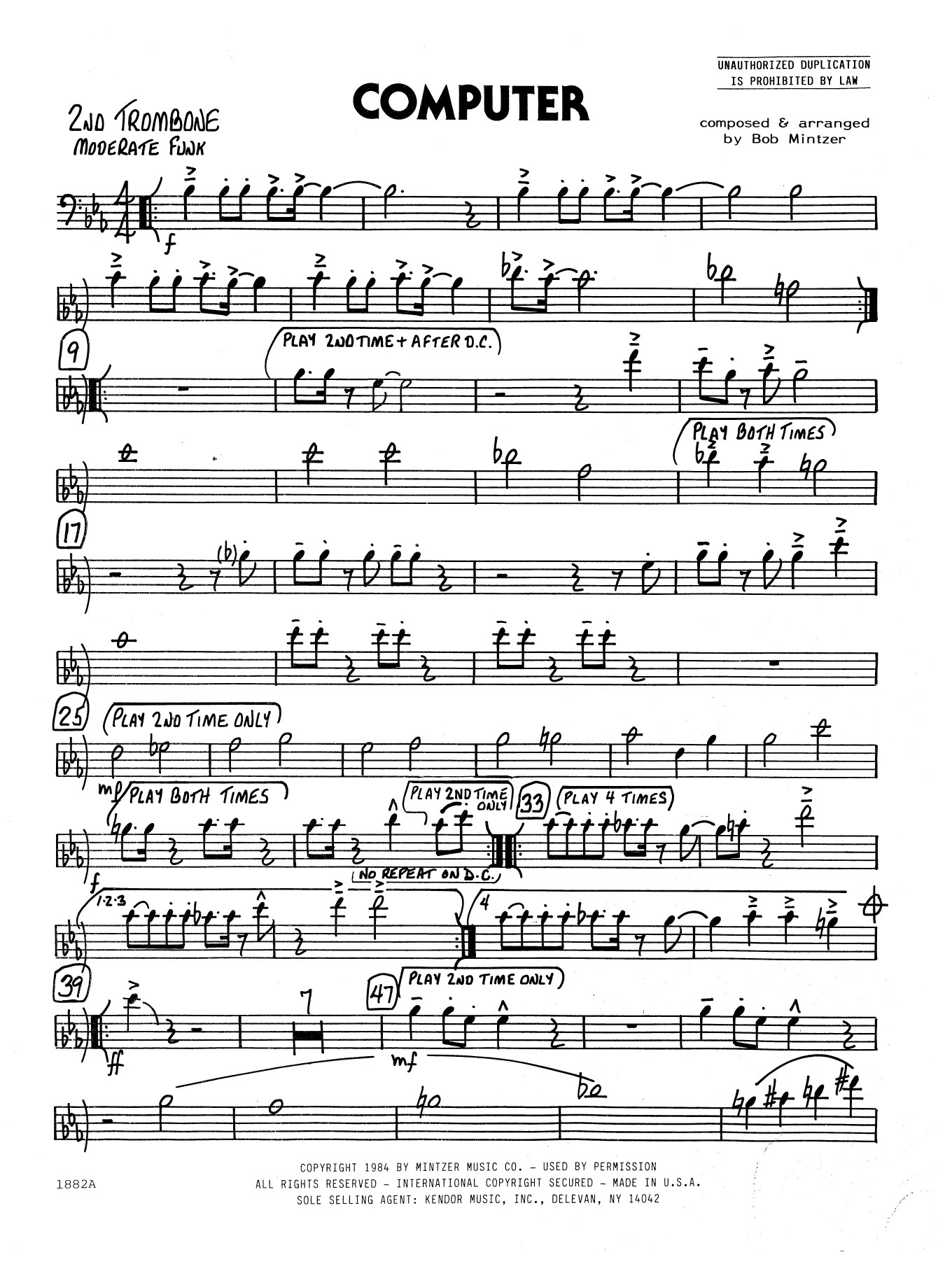 Learn to play Bob Mintzer Computer - 2nd Trombone sheet music for Jazz Ensemble in minutes. Bob Mintzer Computer - 2nd Trombone sheet music preview music notes and score for Jazz Ensemble including 2 page(s)