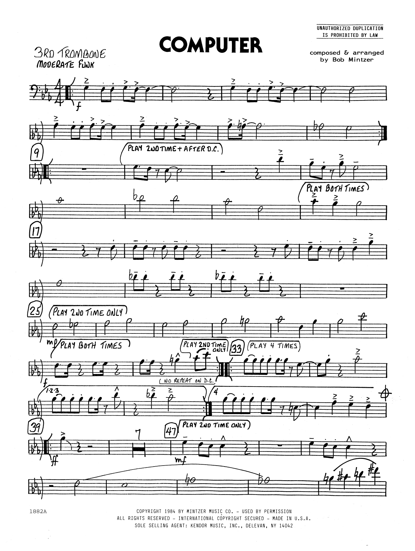 Bob Mintzer Computer - 3rd Trombone sheet music preview music notes and score for Jazz Ensemble including 2 page(s)
