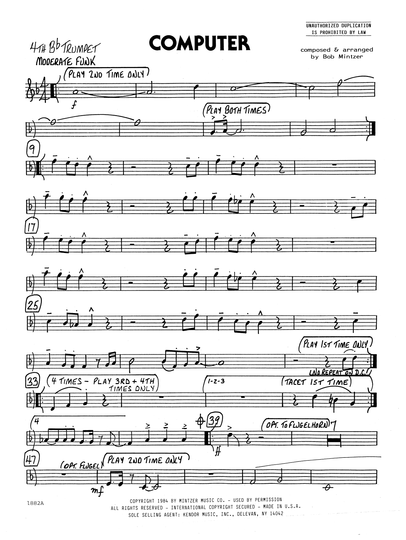 Bob Mintzer Computer - 4th Bb Trumpet sheet music preview music notes and score for Jazz Ensemble including 2 page(s)